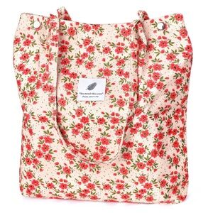 New Floral Cream Corduroy Large Spring Tote Bag